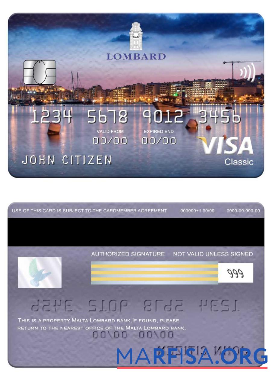 Realistic Malta Lombard Bank visa classic card real example